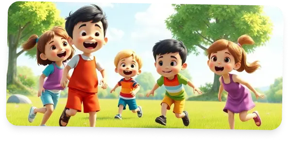 Bambini che giocano insieme al parco